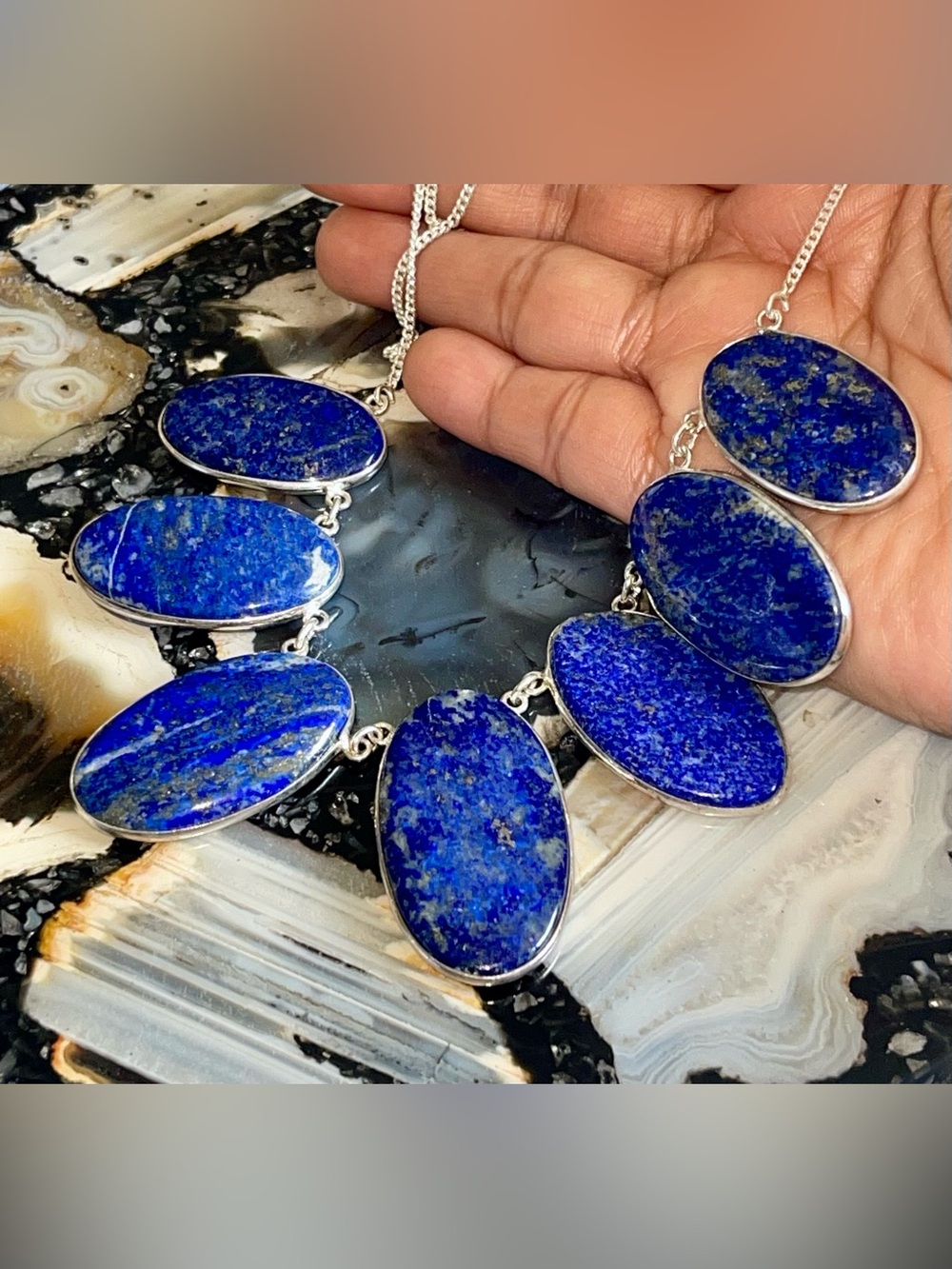 Large Oval Cabochon Lapis Lazuli Crystal Necklace